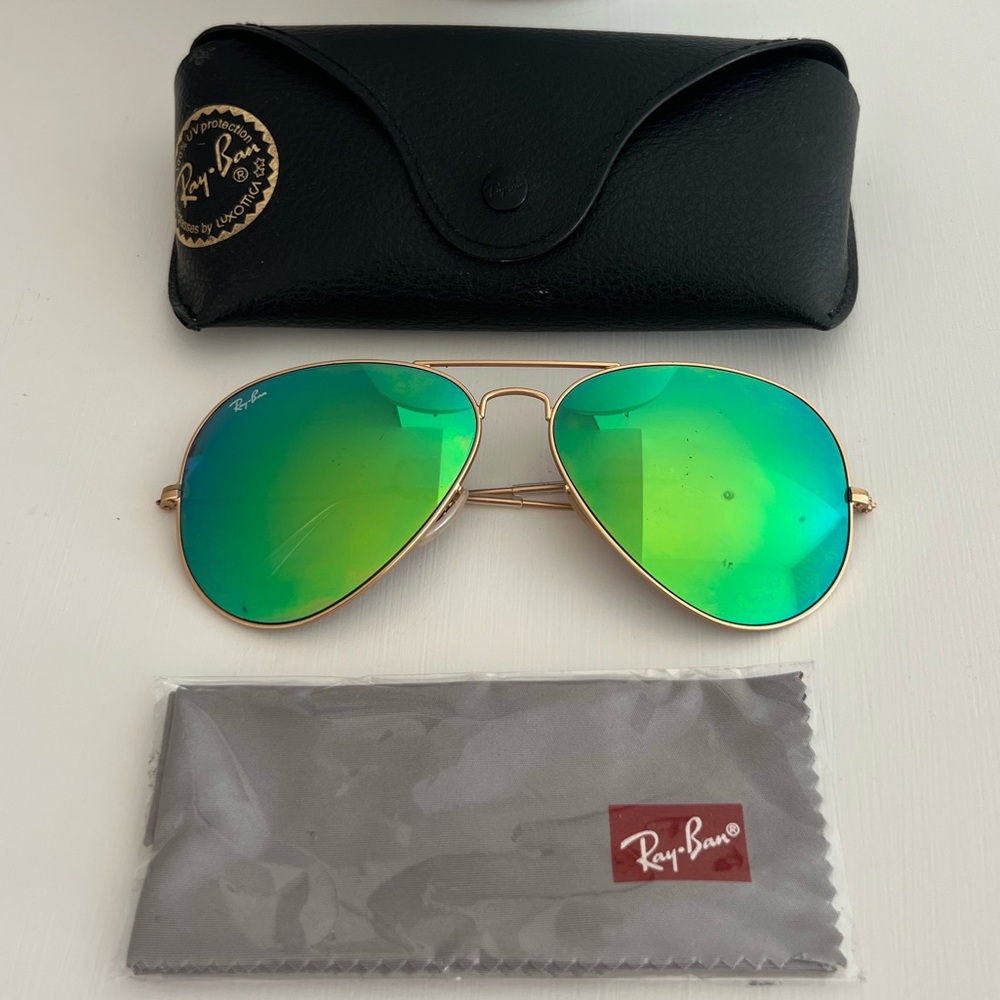 Aviator Green Flash Lenses, matte gold frame, size XL